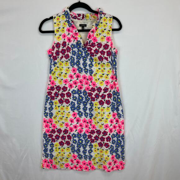 Talbots Eyelet Floral Shift Dress Women's 2 Ruffle V-Neck Sleeveless Knee Length - Picture 7 of 7